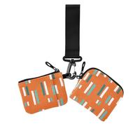 Geometric Rhythm Orange Green Dual Coin Purse Credit Card Holder Wallet Large Capacity Card Organizer Purse with Keychain for Work Travel 2 Packs
