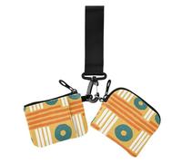 Geometric Rhythm Orange Green Dual Coin Purse Credit Card Holder Wallet Slim Detachable Business Card Holder with Wristlet Strap for Ladies 2 Pcs