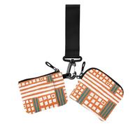 Geometric Rhythm Orange Green Women's Change Wallet Card Cases Large Capacity Key Chain Wallet Change Purse with Wristlet Strap for Lady 2 Packs