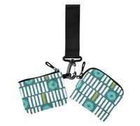 Geometric Rhythm Seamless Yellow Green Dual Coin Purse Credit Card Holder Wallet Cute Fashion Key Chain Wallet Change Purse with Zipper Pocket for Woman 2 Pcs