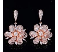 Geometric Rose Color Micro Pave Cubic Zirconia Stones Dangle Drop Flower Earrings 925 Jewelry