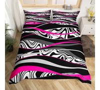Geometric Rose Duvet Cover Set Double Size, Black White Grey Stripe Bedding Set 3pcs for Kids Boy Girls Room Decor, Modern abstract Comforter Cover Soft Polyester Quilt Cover with 2 Pillowcases