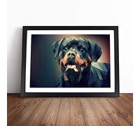Geometric Rottweiler Dog in Abstract | Framed Wall Art Print | Modern Home Decor Picture | Ready to Hang Artwork for Living Room, Bedroom, Kitchen or Office | Multiple Sizes