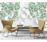 Geometric Round Green Flower Butterfly 3D Wallpaper Luxury Home Dining Decor Paste Sofa Living Room The Wall for Bedroom Mural-150cm×105cm
