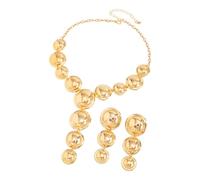 Geometric Round Necklace and Matching Studs Earrings Set Featuring Adjustable Y Shaped Chain and Flowing Tassels Design Adjustable Necklace