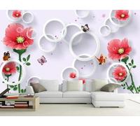 Geometric Round Pink Flower Butterfly 3D Wallpaper Luxury Home Dining Decor Paste Sofa Living Room The Wall for Bedroom Mural-250cm×170cm