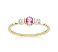 Geometric Round Pink Tourmaline and Sapphire Ring in 9ct Yellow Gold Size: P