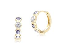 Geometric Round Tanzanite and Sapphire Hoop Earrings in 9ct Yellow Gold