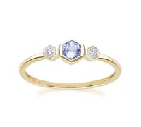 Geometric Round Tanzanite and Sapphire Ring in 9ct Yellow Gold Size: M