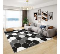 Geometric Rug Black and White - Honeycomb Rug, Hexagon Pattern Rugs for Living Room Bedroom, Washable Non Slip Soft Square Carpet, Patterned Area Rugs & Home Decor 120x120 cm