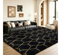 Geometric Rug for Bedroom, 90x150cm Black and Gold Rugs Living Room, Machine Washable Non-Shedding Non Slip Rug, Thick Soft Fluffy Carpet, Geometric Medium Rug for Kids Room, Kitchen, Lounge, Bedside