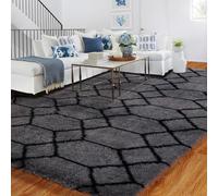 Geometric Rug for Bedroom, 90x150cm Grey and Black Rugs Living Room, Machine Washable Non-Shedding Non Slip Rug, Thick Soft Fluffy Carpet, Geometric Medium Rug for Kids Room, Kitchen, Lounge, Bedside