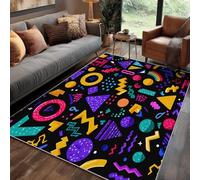 Geometric Rug Small Mat, Colorful Abstract Retro 80s Rug Bedroom Kitchen Machine Washable Non Slip Low Pile, Geometric Home Decor Area Rug Carpet 60 x 110 cm, j1d1875