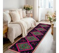 Geometric Runner Rug, Bohemian Contemporary Diamond Square None Black Low Pile Sponge Indoor Rectangle Carpet Non Shedding for Kitchen Bedside Entryway Hallway Decor 2x8 Ft