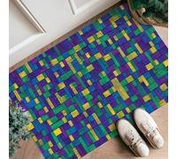 Geometric Runner Rug, Modern Contemporary Lines Squares None Violet Low Pile Sponge Doormat Rectangle Print Accents Rug for Kitchen Laundry Room Doorway Entryway Decor 2x3 Ft