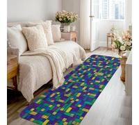 Geometric Runner Rug, Modern Contemporary Lines Squares None Violet Low Pile Sponge Indoor Rectangle Carpet Non Shedding for Kitchen Entryway Bathroom Doorway Decor 2x8 Ft