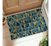 Geometric Runner Rug, Modern Contemporary Triangles Squares None Teal Non-Slip Doormat Rectangle Print Accents Rug for Kitchen Entryway Laundry Hallway Decor 2x3 Ft