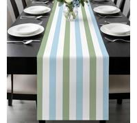 Geometric Sage Table Runner 14x72 Inches Long Green and Blue Stripes Cotton Linen Table Runner Burlap Style for Dinner Table Party Decor Tabletop Decorations