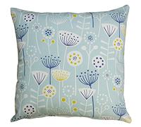 Geometric Scandi Floral Cushion Cover. Contemporary Duck Egg Blue and Mustard Ochre Yellow Abstract Flowers and Leaves. Soft 100% Cotton, 17x17" Square Cover Only.