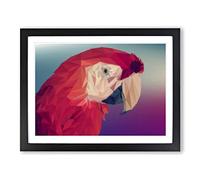 Geometric Scarlet Macaw Parrot In Abstract Modern Art Framed Print | A2 Black Framed Wall Art | Ready to Hang | Abstract Animal Picture | Living Room Bedroom Lounge Office