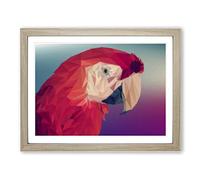 Geometric Scarlet Macaw Parrot In Abstract Modern Art Framed Print | A3 Oak Framed Wall Art | Ready to Hang | Abstract Animal Picture | Living Room Bedroom Lounge Office