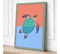 Geometric Sea Turtle Canvas Wall Art Print 18x12 Inch