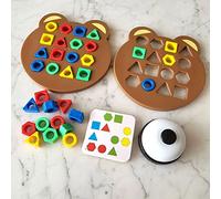 Geometric Shape Matching Puzzles,Shape Matching Game,Cute Bear Shaped Checkerboard,2 Players Board Game For Fast Pairing Shape,Parent-Child Interactive Montessori Toys With Wooden Shape Puzzles & Bell