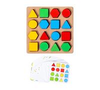 Geometric Shape Puzzle Board, 16.5x15.5cm, 16 Pieces Matching Game, Natural Wood Material, Logical Thinking, Color Recognition, Pattern Building