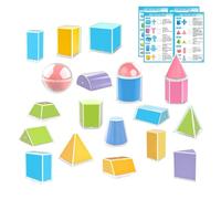 Geometric Shapes For Classroom - 20-Piece Folding Perspective Educational, 3D Solids Math Manipulatives, Spatial Learning Tool | Geometry Teaching Aid For Homeschool Kindergarten Education Kids