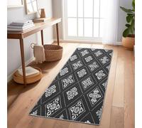 Geometric Shapes Rhombuses Patterns Hallway Runner Rug 80x200 cm, Tradition Non-Slip Washable Runner Long Carpets for Entryway Kitchen Laundry Room Bathroom, Dark Gray Easy Clean Non Shedding Rugs