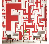 Geometric Shapes Wallpaper150×105 Cm Easy to Cleanmodern Art Style Silk Wallpaper Home Decoration, Red DIY Living Bedroom Decor, Does Not Include Glue