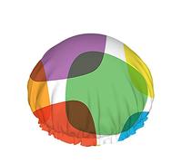 Geometric Shower Cap Cube Art Rainbow Color Circles Box Bubble Cross Doodle Dots Large Bath Caps for Women Men Girls Long Hair Waterproof Reusable Hats