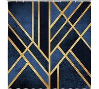 Geometric Shower Curtain Abstract Gold Stripe Marble Dark Blue Navy Fashion Beautiful Bathroom Curtain Decoration Waterproof Fabric Includes Hooks 72 X 72 Inch