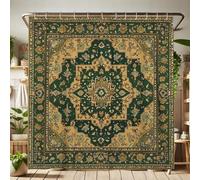 Geometric Shower Curtain, Emerald Green Beige Moroccan Tile Pattern Shower Curtain for Bathroom Decor, Spring Summer Modern Bohemian Waterproof Fabric Shower Curtain Set with Hooks 72x78 Inch