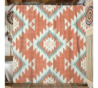 Geometric Shower Curtain, Terracotta Blue Diamond Print Shower Curtain for Bathroom Decor, Fall Winter Modern Bohemian Waterproof Fabric Shower Curtain Set with Hooks 72x72 Inch