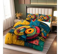 Geometric Single Duvet Cover Sets 140x200cm 3 Piece Bedding Soft Colorful Retro Patterns Quilt Cover Reversible Mid Century Abstract Art Bedding Set with 2 Pillowcases 50x75cm
