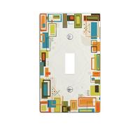 Geometric Single Light Switch Cover Plate, Modern Abstract Rectangle Square Fall Orange Plastic Standard Size Decorative Wall Plates for Home Living Room Bedroom Bathroom Decor (Single)