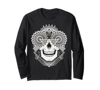 Geometric Skull Blackwork Long Sleeve T-Shirt