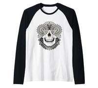 Geometric Skull Blackwork Raglan Baseball Tee