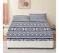 Geometric Small Double Fitted Sheet Nordic Style Bed Sheets Deep Pocket 12 inch (30 cm) Soft Cozy 3 Piece Microfibre Bed Sheet 120x190 cm with 2 Pillowcases 50x75 cm