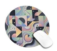 Geometric Small Mouse Pad, Abstract Contemporary Curves Shapes Pastel Round Rubber Non Slip Mini Travel Desk Mousepad Desk Decor for Office Home Dorm Laptop Round 8x8 Inch