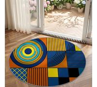 Geometric Solid Round Rug Modern Abstract Colour Blocks Rugs 200 cm Large Living Room Washable Non Slip Area Rug Orange Blue Carpet Bedroom Accent Mat Home Décor Rugs Pads Floor Protectors