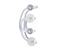Geometric Spiral Wire Crystal White Simulated Pearl Cartilage Ear Cuff Wrap Helix Earring For Women .925 Sterling Silver