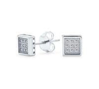 Geometric Square Cubic Zirconia Micro Pave CZ Stud Earrings For Men For Women .925 Sterling Silver 5MM