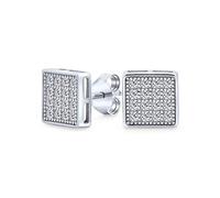 Geometric Square Cubic Zirconia Micro Pave CZ Stud Earrings For Men For Women .925 Sterling Silver 7MM