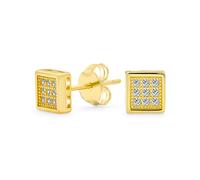 Geometric Square Cubic Zirconia Micro Pave CZ Stud Earrings For Men For Women Gold Plated .925 Sterling Silver 5MM