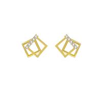 Geometric Square Cubic Zirconia Stud Earrings, Minimalist Double Layer Square Earrings for Women, Daily Commute Jewelry, Gold/Silver Tone (Gold)