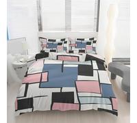 Geometric Square Duvet Cover Double Bed Set 3 Pcs, Modern Abstract Block Bedding Set With Zipper Closure Microfibre Quilt Cover & 2 Pillowcases, Cosy Soft Breathable Easy Care Bedding 200x200 cm