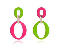 Geometric Square Earrings for Women Lightweight Colorful Color Block Acrylic Chunky Geometric Rectangle Oval Link Chain Statement Earring, M, Alloy Steel, No Gemstone