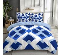 Geometric Square Minimalist Patterns 3D Printed Duvet Cover Set Single, Blue Bedding Set with 2 Pillowcases & Hidden Zipper, Soft Brushed Microfiber 3-Piece Quilt Cover for Kids Teens & Adults